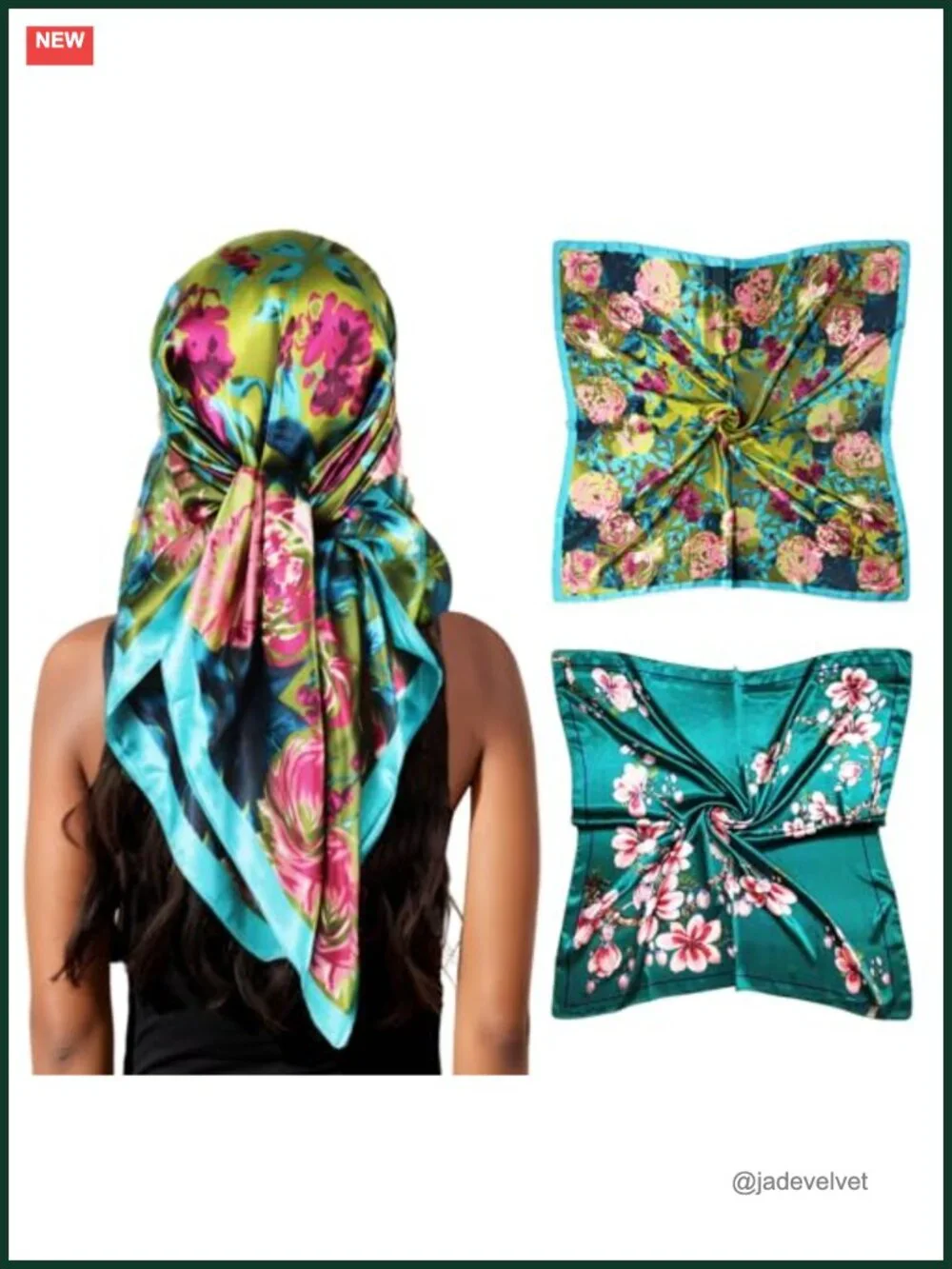 Silk Feel Satin Head Scarf for Women, 35x35 Large Square Bandana, Hair Wrap for
